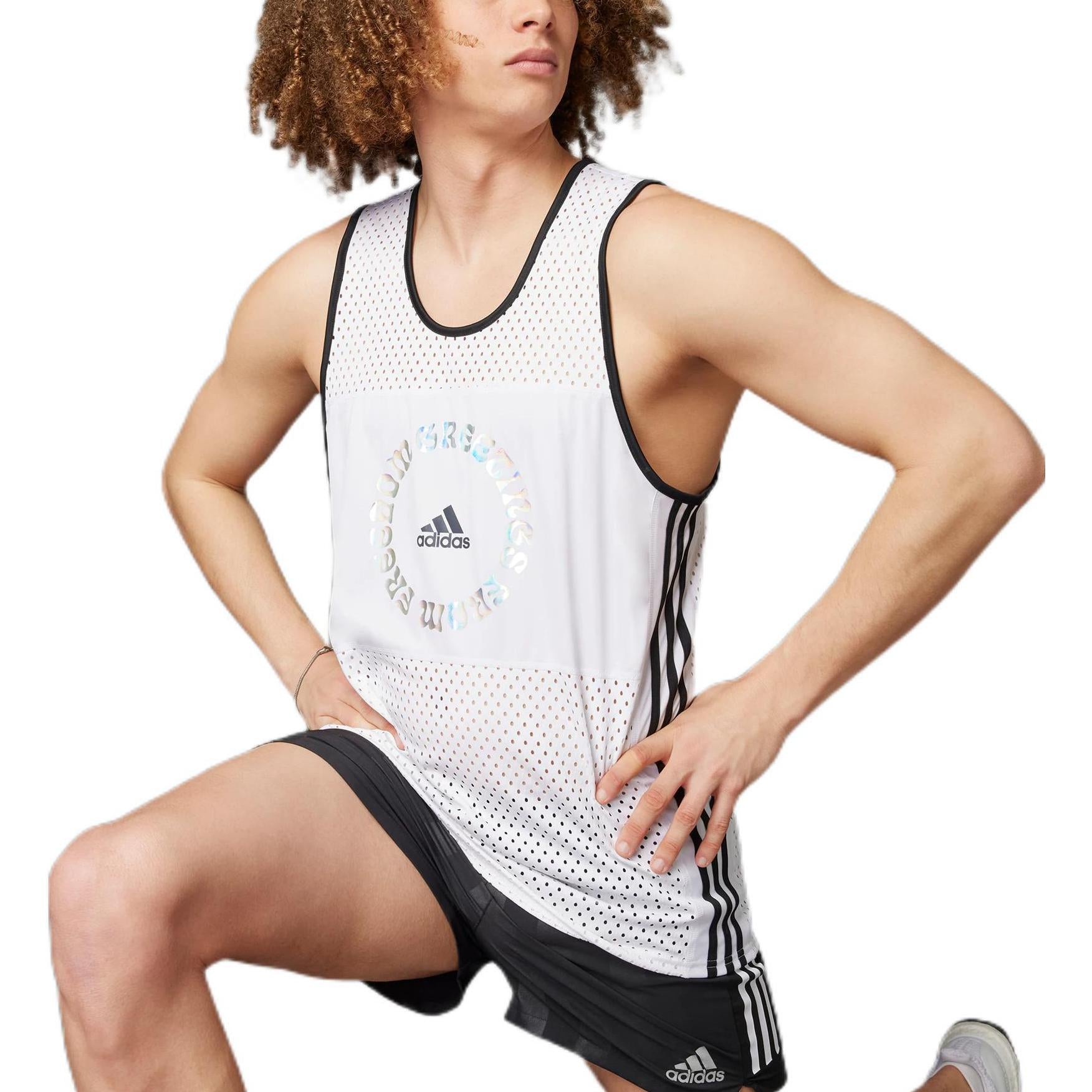 Men's adidas Logo Alphabet Printing Round Neck Sleeveless White Vest HD0957
