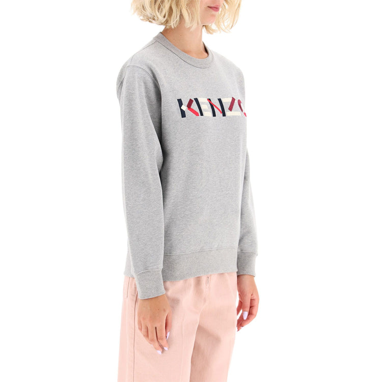 (WMNS) KENZO FW20 Cotton Embroidered Logo Pattern Fleece Lined Pearl Gray Hoodie FA62SW8204MO-94