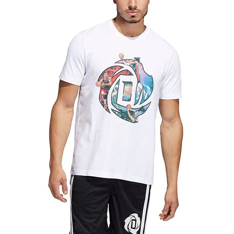 Men's adidas Rose Logo Cartoon Ross Pattern Printing Casual Round Neck Short Sleeve White T-Shirt HS4324