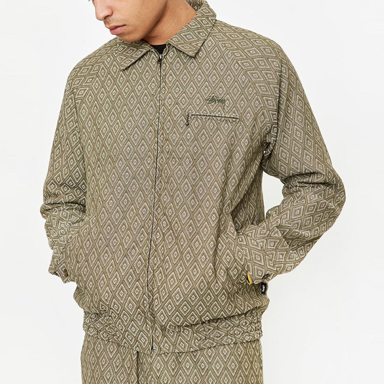 Stussy Bryan Diamond Rhombus Full Print Pattern Unisex Khaki Jacket 115491