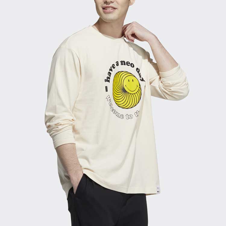 adidas neo x Smiley Crossover Smiling Face Printing Sports Long Sleeves White H45536