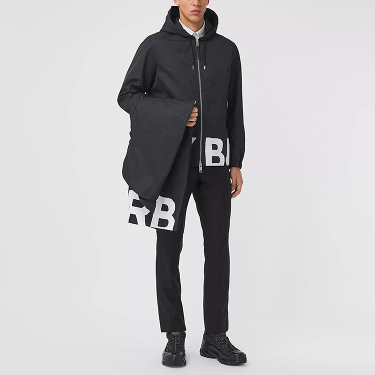 Men's Burberry Logo Printing Nylon Hooded Jacket Black 80374871