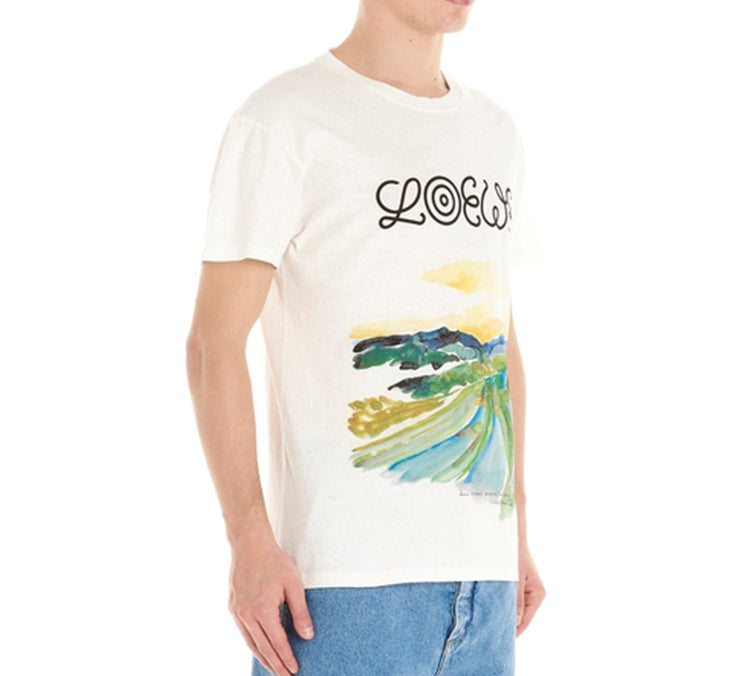 Men's LOEWE Watercolor Printing Cotton Short Sleeve White H6109831PC-2100