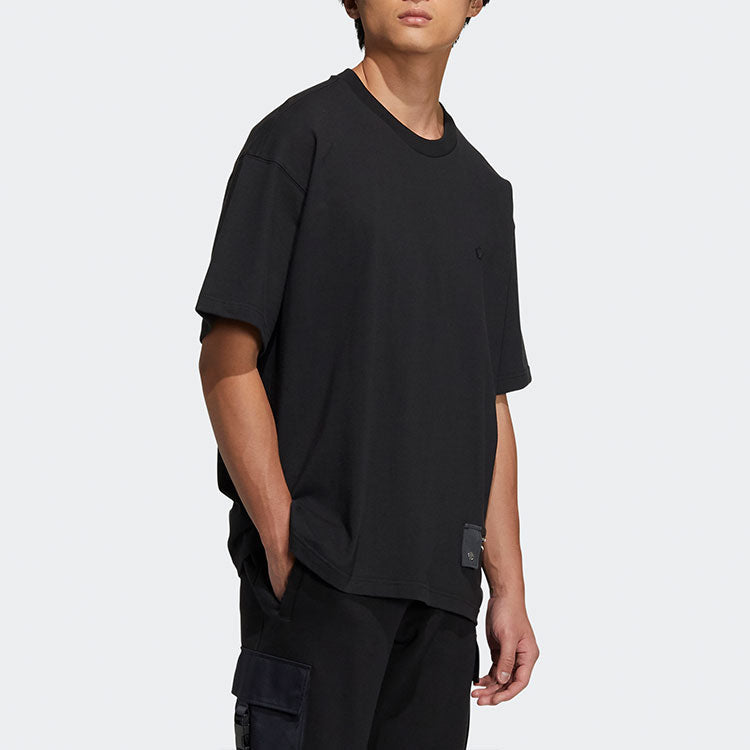 adidas originals Zipper Ss Tee Solid Color Sports Round Neck Short Sleeve Black HH9438