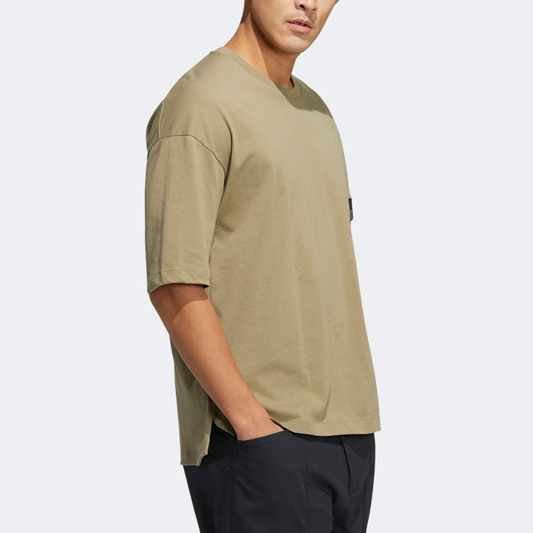 adidas Casual Breathable Sports Splicing Round Neck Short Sleeve Couple Style Khaki HE7353