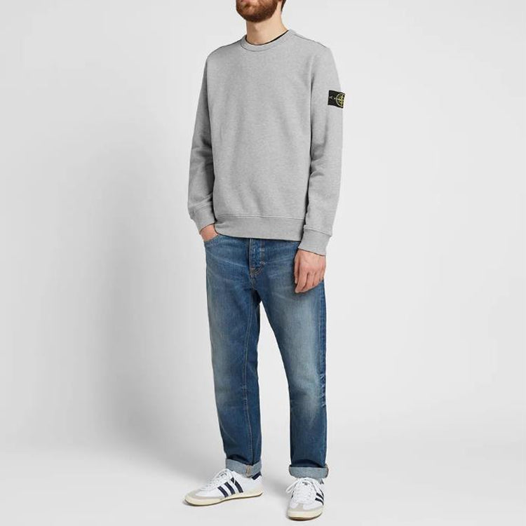 Men's STONE ISLAND Garment Dyed logo Sleeve Round Neck Gray 711562720-V0M64