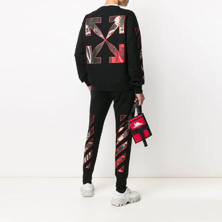 Men's Off-White Pattern Printing Round Neck Long Sleeves Black OMBA025F21FLE0051001