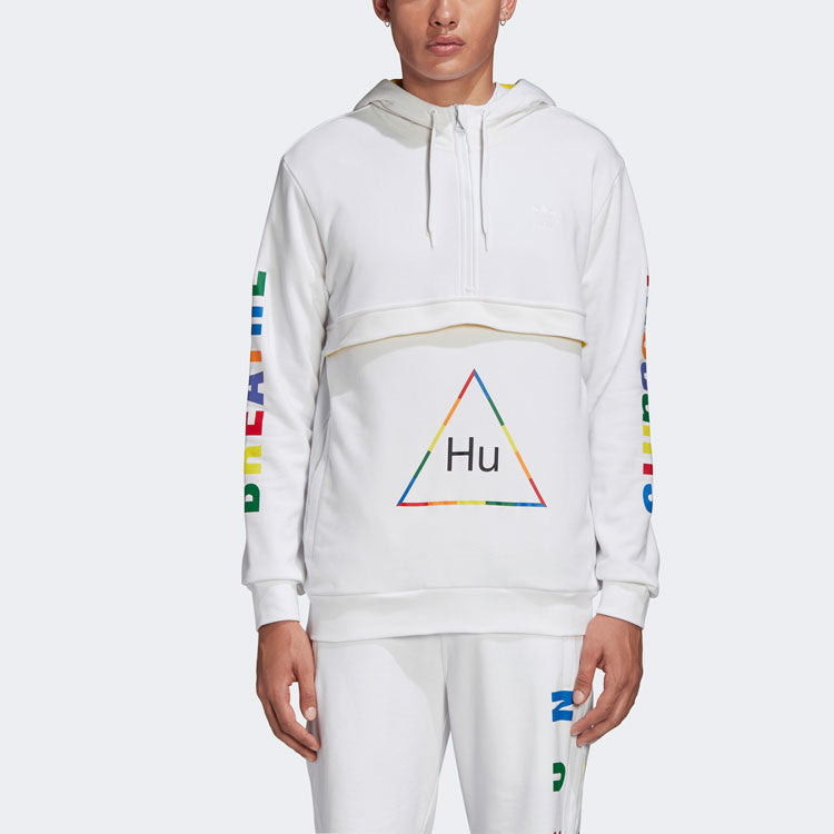 adidas originals x Crossover Printing Half Zipper hooded Casual Sports White FR9069