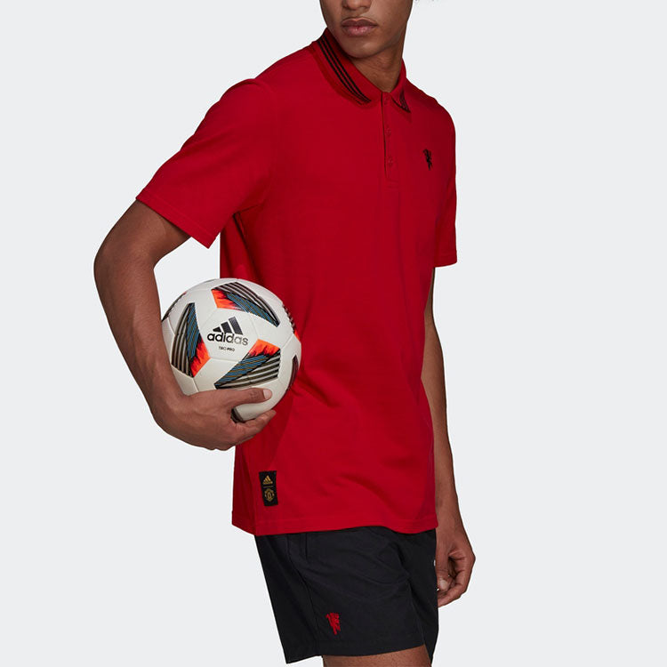 adidas Manchester United Soccer/Football Sports Solid Color Short Sleeve Polo Shirt Red H56686