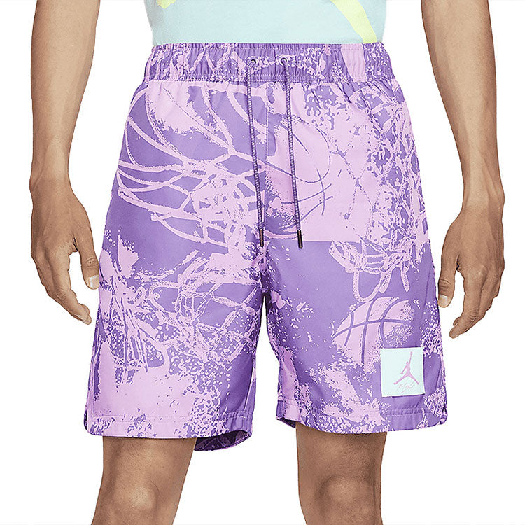 Air Jordan Flight Full Print Basketball Sports Woven Drawstring Shorts Purple CZ4750-591