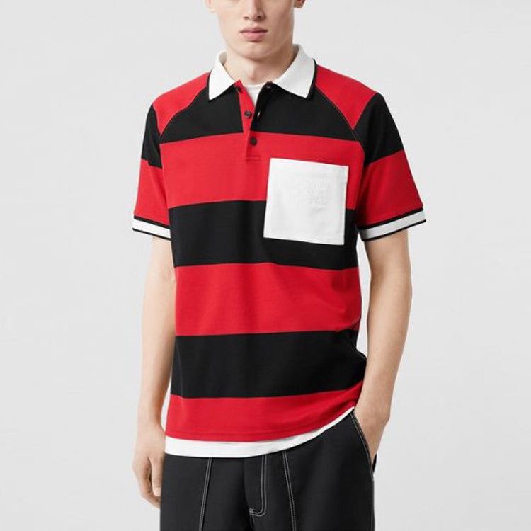 Men's Burberry SS21 Stripe Colorblock Short Sleeve Polo Shirt Red 80134751