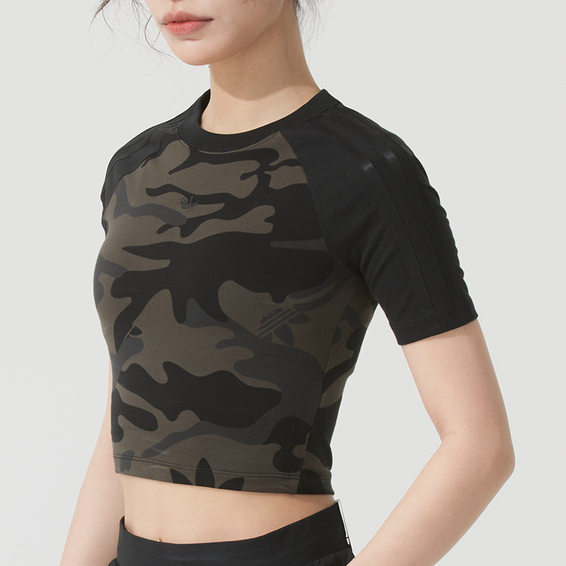 (WMNS) adidas Camo Cropped Top Asia Sizing 'Olive Green' JI5740