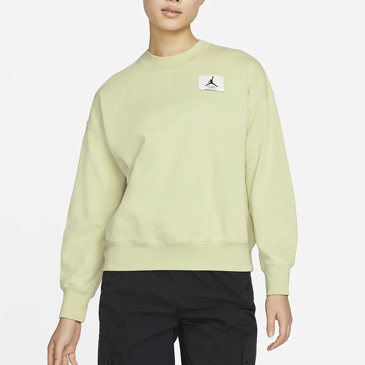 (WMNS) Air Jordan Logoo Loose Knit Round Neck Hoodie 'Olive Green Grey' DM5190-371