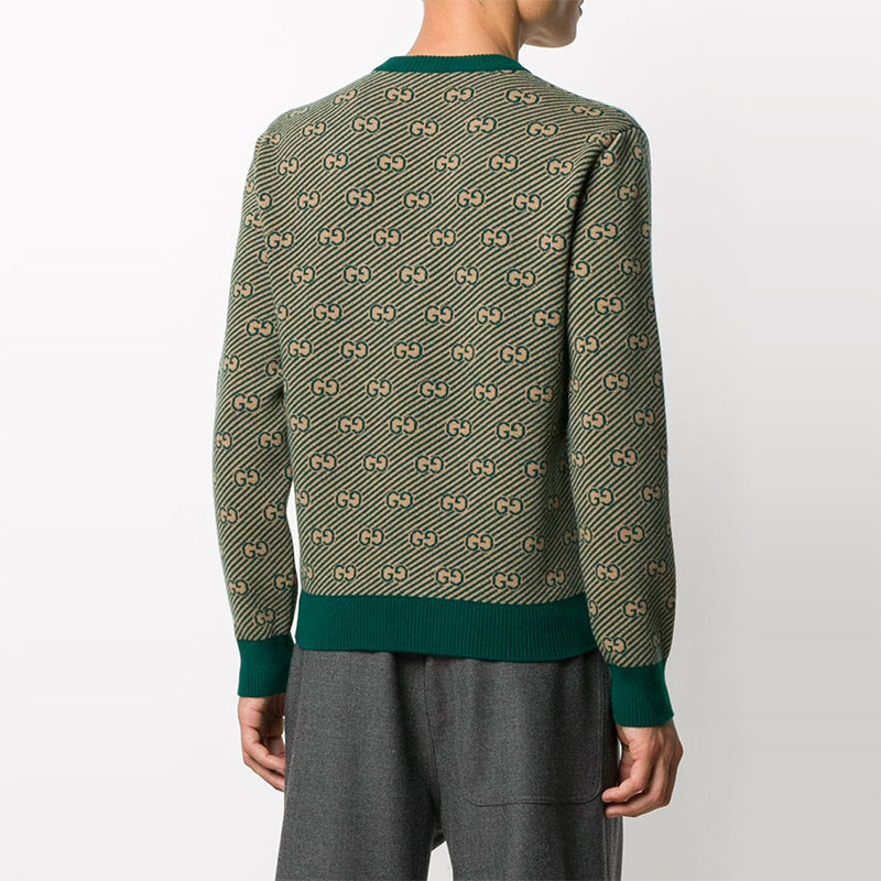 Gucci SS21 Printed Alphabet Pattern V-Neck Sweater For Men Green 626643-XKBFZ-3119