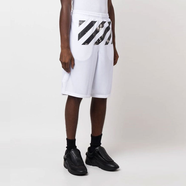 Men's Off-White FW22 Twill Printing Knee-Length Elastic Waistband Casual Shorts Loose Fit White OMCB076C99FAB0010110
