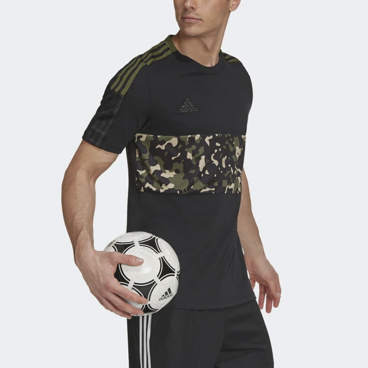 adidas Tiro Tee Aop Casual Sports Soccer/Football Short Sleeve Black GU8189