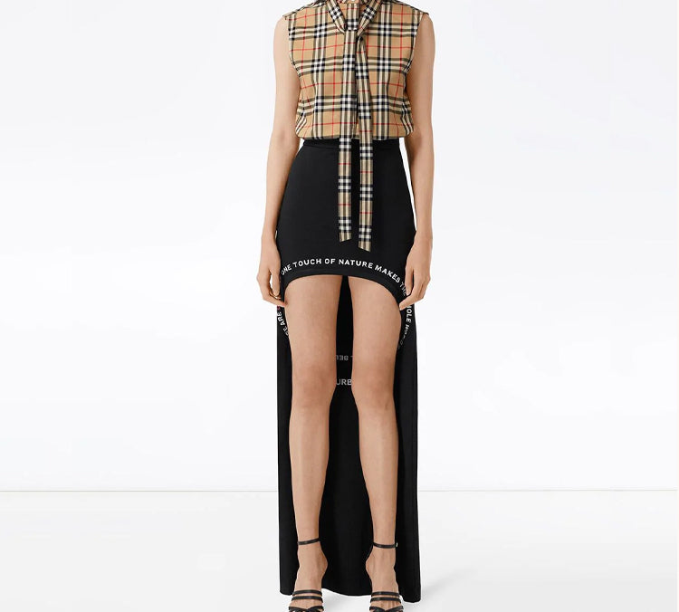 (WMNS) Burberry Vintage Check tie-neck Plaid Shirt Beige 80258241