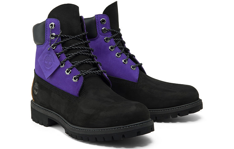 Timberland 6 Inch Premium Waterproof Wide Fit Boot 'Black Nubuck with Purple' A2KDPW