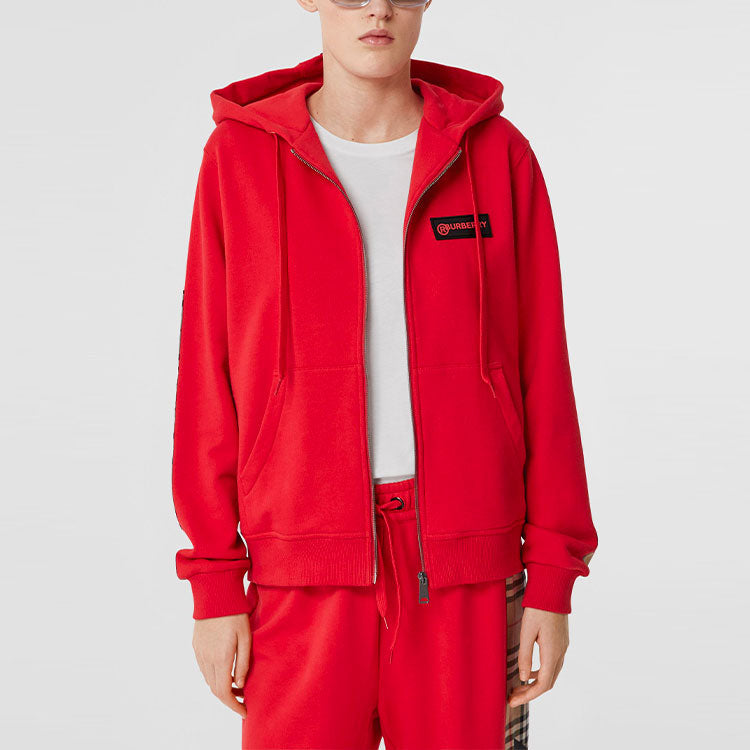 Burberry Vintage Check Panel Cotton Oversized Hooded Top Check Top Female Red 80245441