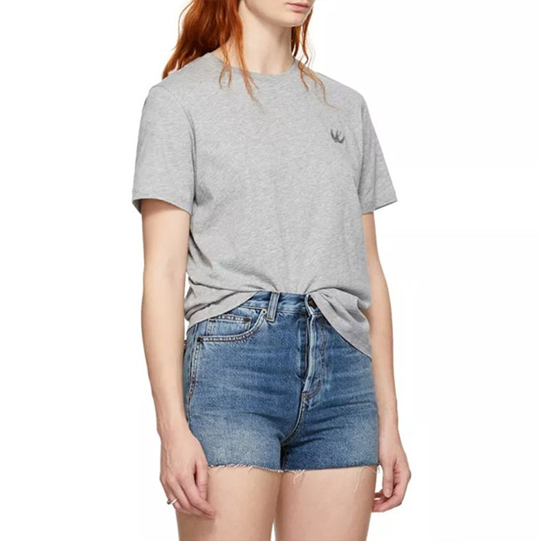 McQ Alexander McQueen Embroidered Round Neck Pullover Short Sleeve light grey 473705-RMT76-1207