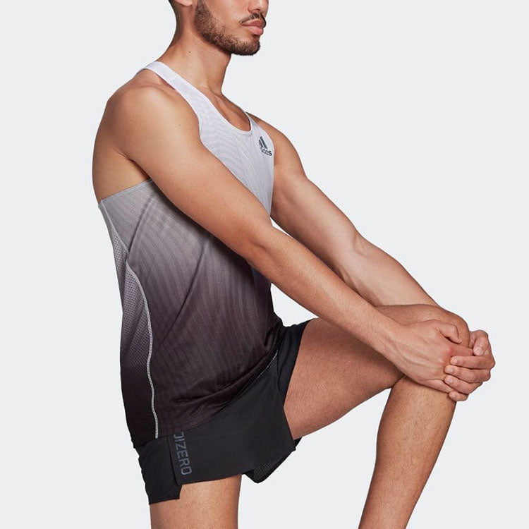 Men's adidas Stripe Logo Gradient Round Neck Pullover Sports Vest Gray HA3691