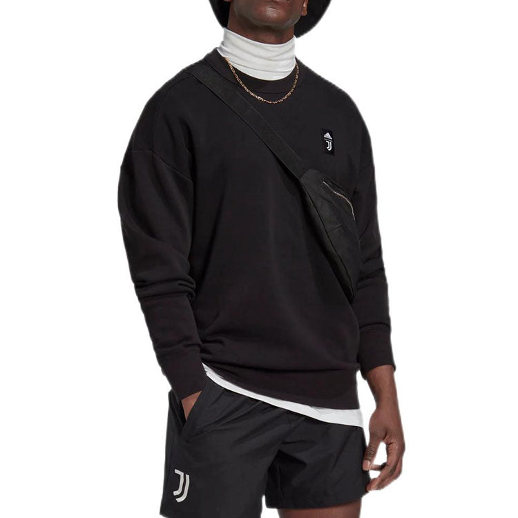 Men's adidas Juventus FW22 Pattern Printing Loose Round Neck Pullover Soccer/Football Black HD8866