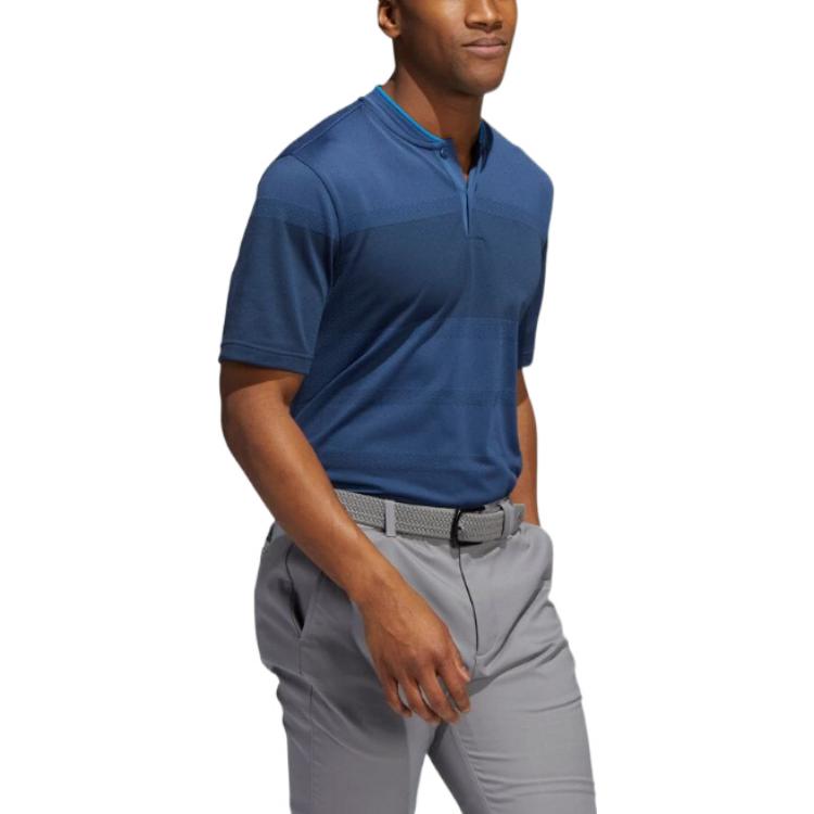 Men's adidas Solid Color Stand Collar Pullover Short Sleeve Navy Blue Polo Shirt H61757