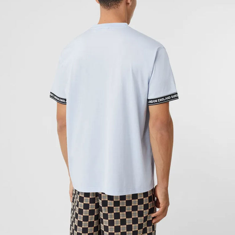 Men's Burberry FW20 Logo Cotton Loose Version Round Neck Short Sleeve Light Blue 80294491