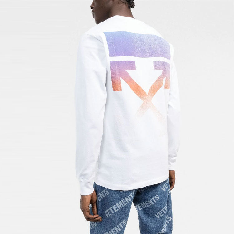 Men's Off-White Logo Arrow Pattern Long Sleeves White T-Shirt OMAB001F21JER0010184