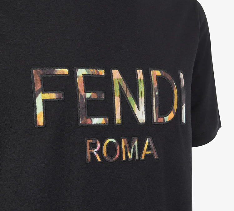 Men's FENDI Multi-Color Printing Short Sleeve Black FY0894-ABR9-F1AYV