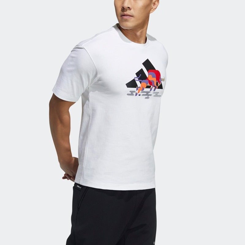 adidas CNY GFX T Subject Pattern Training Sports Short Sleeve White GP1835