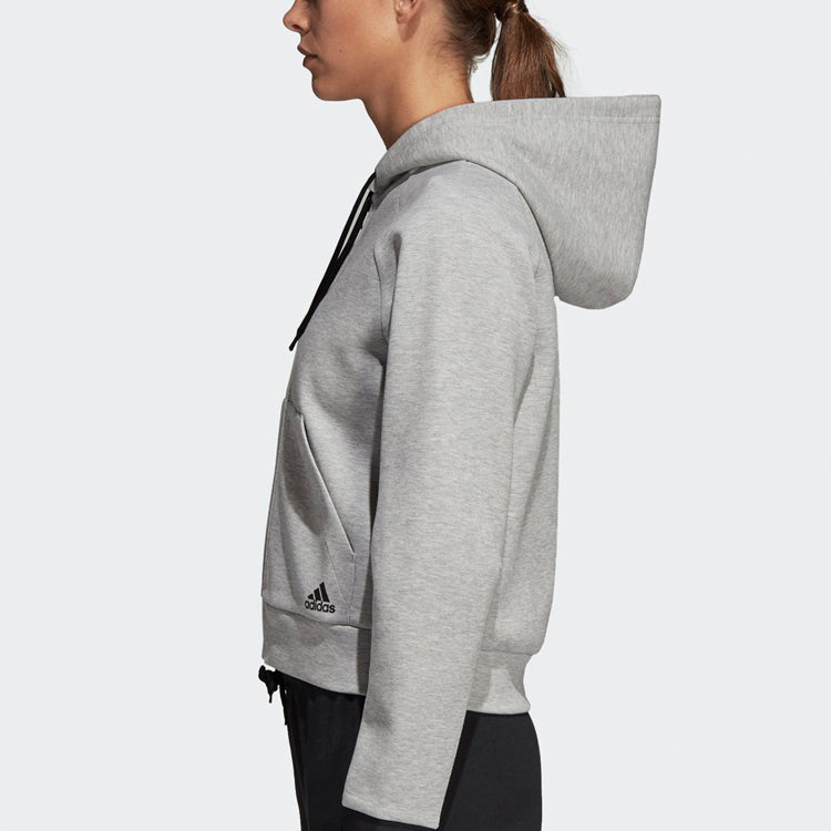 (WMNS) adidas Drawstring Hooded Zipper Jacket Grey DU6571