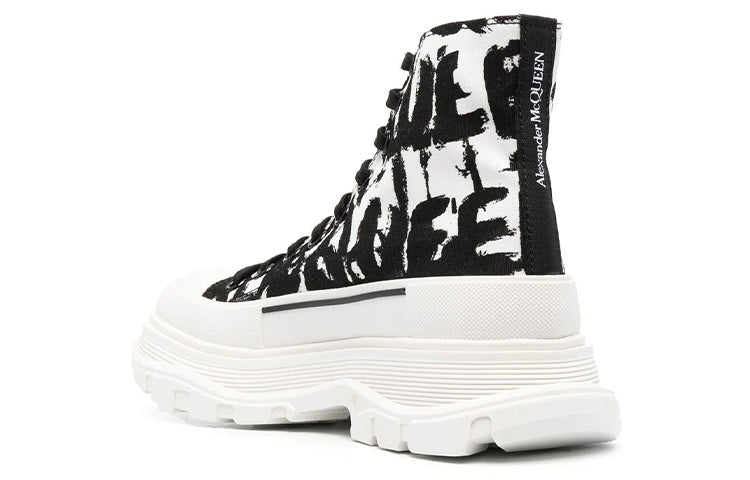 (WMNS) Alexander McQueen McQueen Graffiti Tread Slick Boots 'White Black' 708089W4TG49356