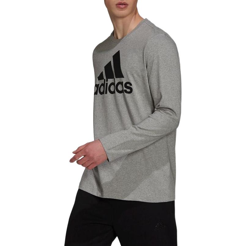 Men's adidas Large Logo Printing Straight Round Neck Pullover Long Sleeves Gray T-Shirt H14623