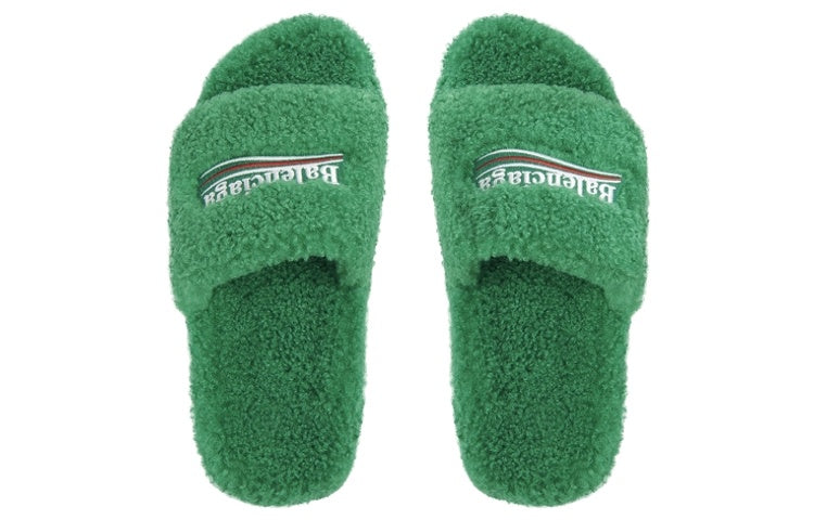 Balenciaga Furry Slides 'Green' 654747W2DO13096