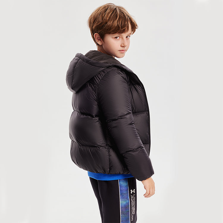 (GS) Under Armour Warm Hooded Short-Length Down Jacket 'White Black' 224210605