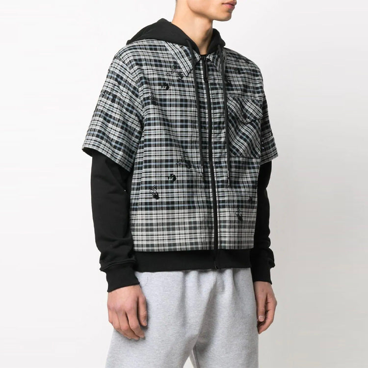 Off-White SS21 Logo Printing hooded Zipper Shirt Plaid Jacket Gray OMGA160R21FAB0014110