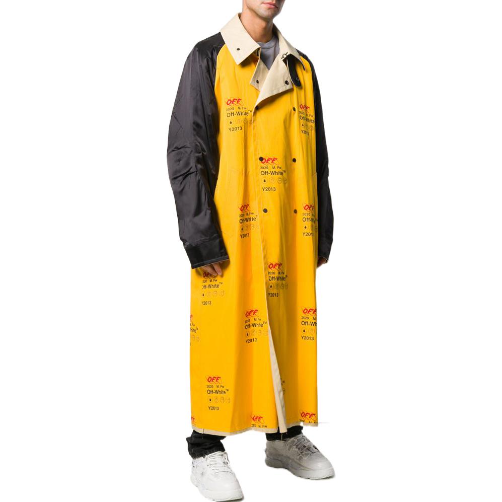 Men's Off-White FW22 Logo Printing Lapel Long Loose Fit Yellow Windbreaker OMEA198F19F220036000YELLOW