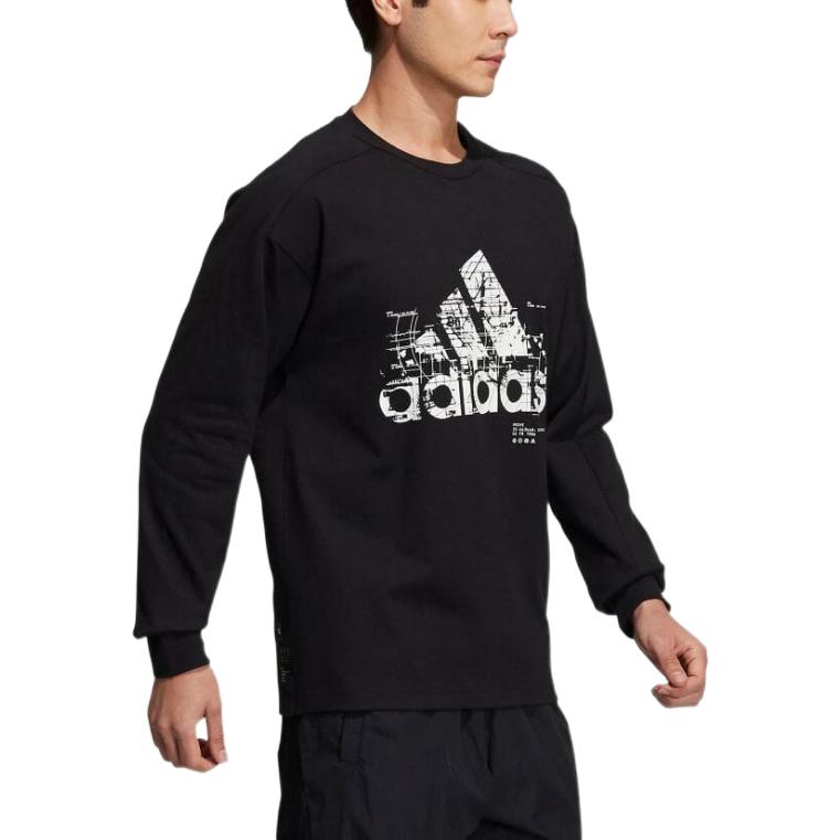Men's adidas Logo Pattern Printing Round Neck Long Sleeves Japanese Version Black T-Shirt H39862
