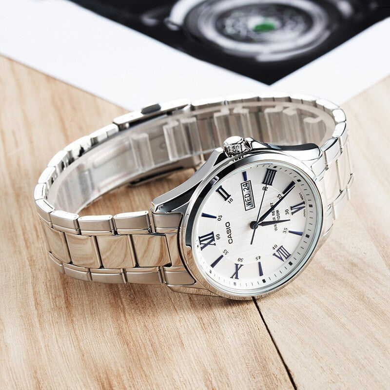 CASIO Waterproof Stainless Steel Strap Mens Silver Analog MTP-1384D-7A2