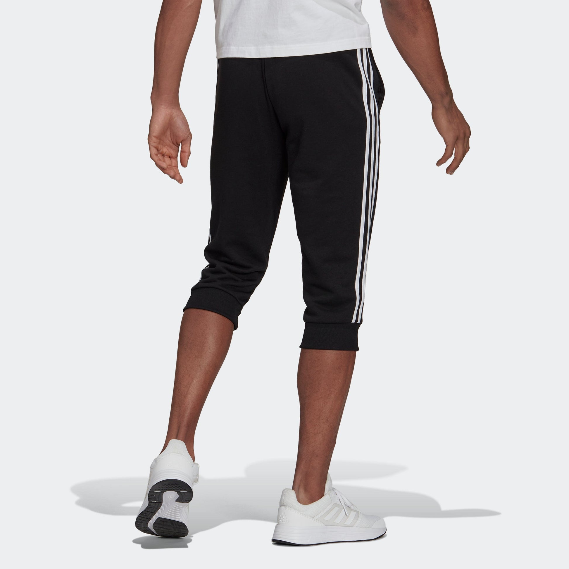 adidas M 3s Ft Tc 34pt Logo Embroidered Stripe Knit Bundle Feet Cropped Pants Black GK8987