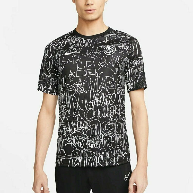 Nike Dri-FIT Graffiti Full Print Round Neck Quick Dry Breathable Soccer/Football Short Sleeve Black DB9078-100