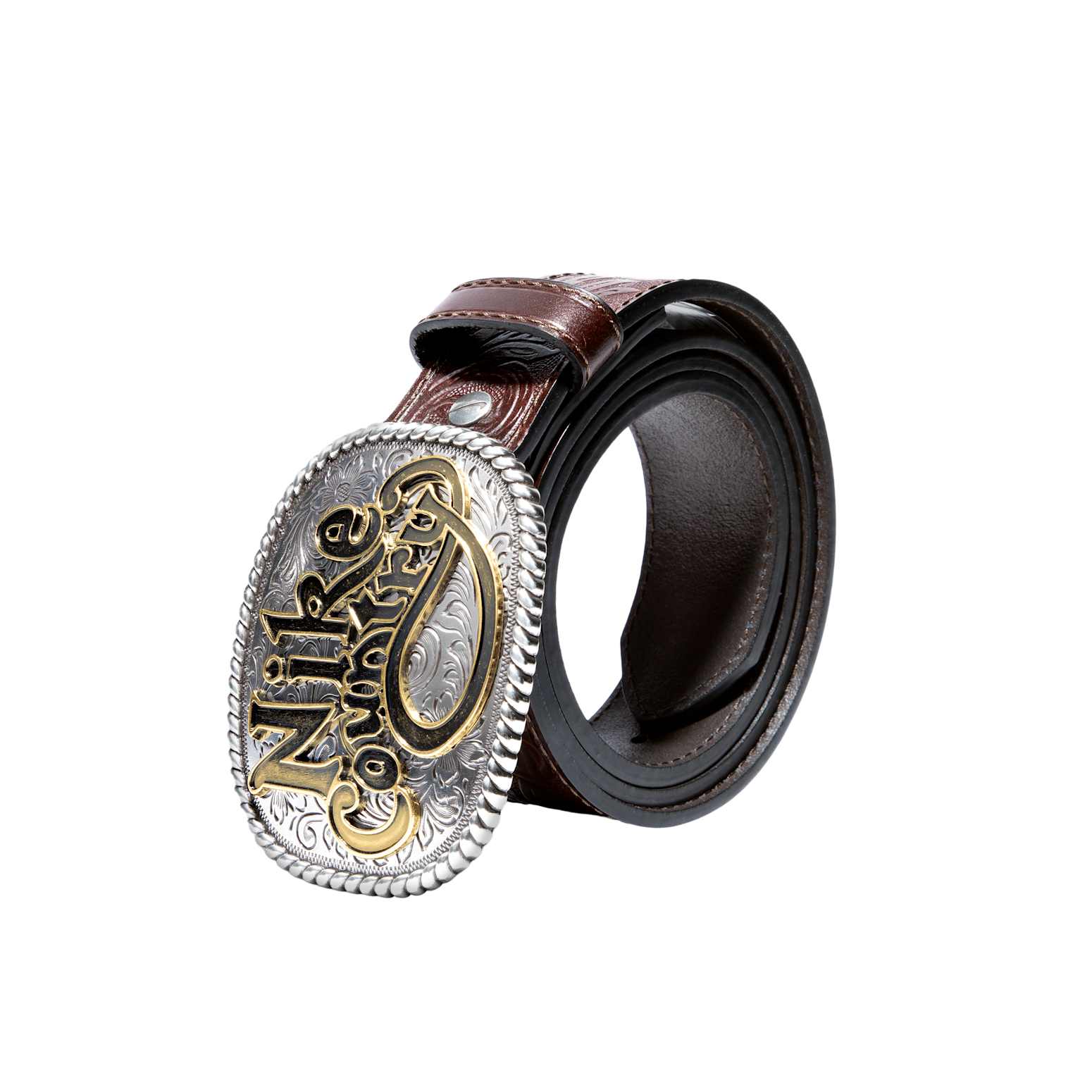 Nike Country Plaque Buckle Embossed Leather Belt 'Brown' 18051-200