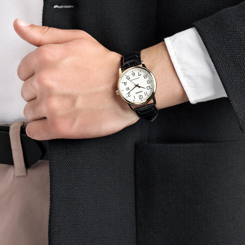 CASIO DRESS Series Quartz Black/White Black Strap Black Analog MTP-V002GL-7B2D