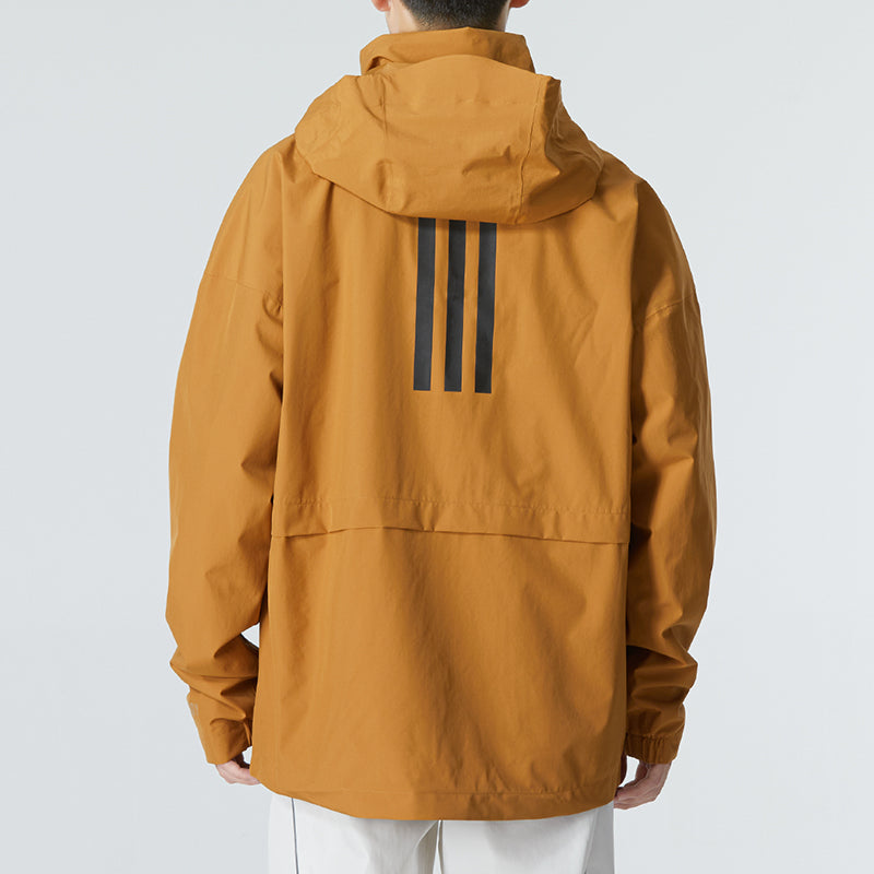 Men's adidas Traveer Rr J Athleisure Casual Sports Woven Logo Stripe Hooded Jacket Yellow HG6013