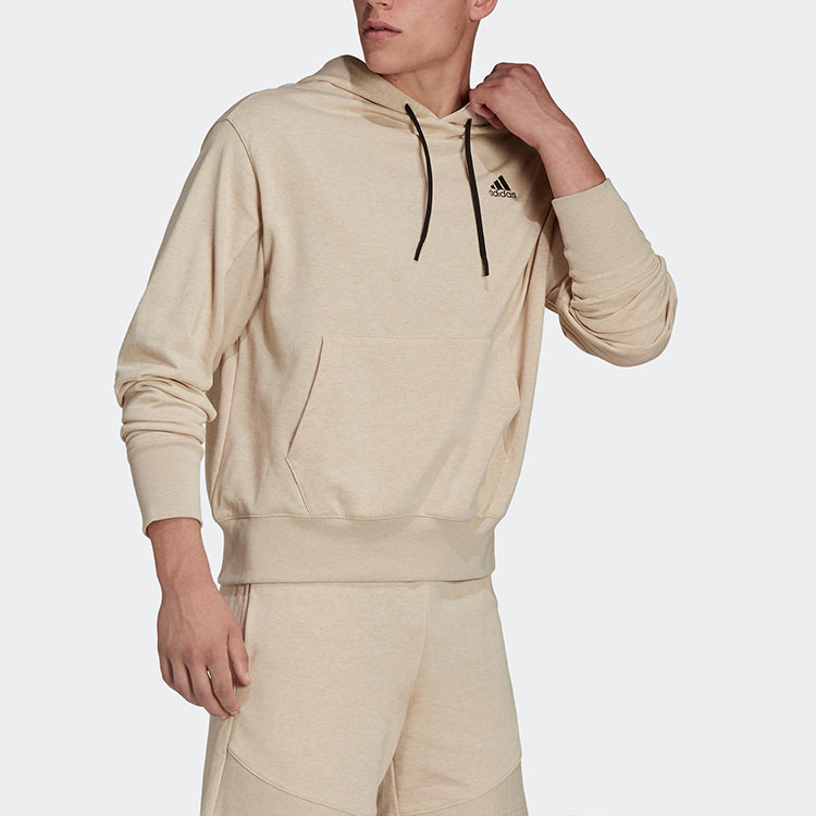 Men's adidas Botandye Logo Micro Mark Solid Color Hooded Casual Pullover Light Grey HE3070