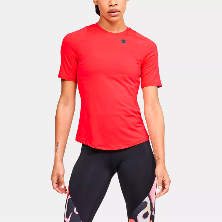 (WMNS) Under Armour Rush Training Sports Splicing Breathable Short Sleeve Red 1355583-628