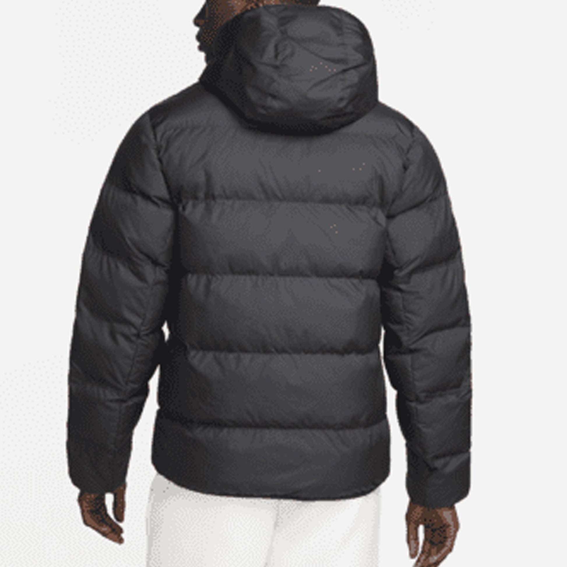Men's Nike Solid Color Zipper Pocket logo Printing Hooded Down Jacket Black DR9605-010