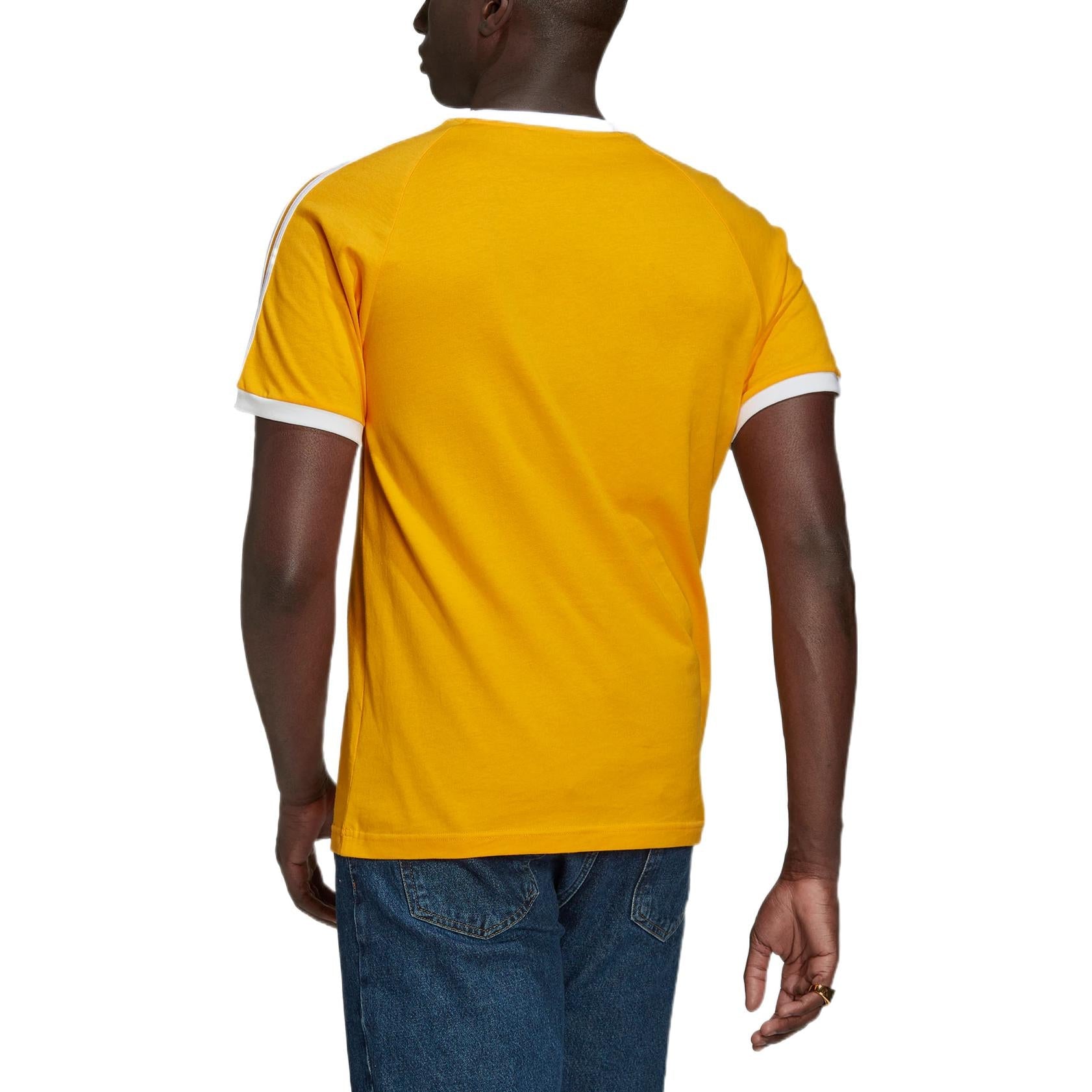 Men's adidas originals Stripe Brand Logo Round Neck Short Sleeve Yellow T-Shirt HK7278