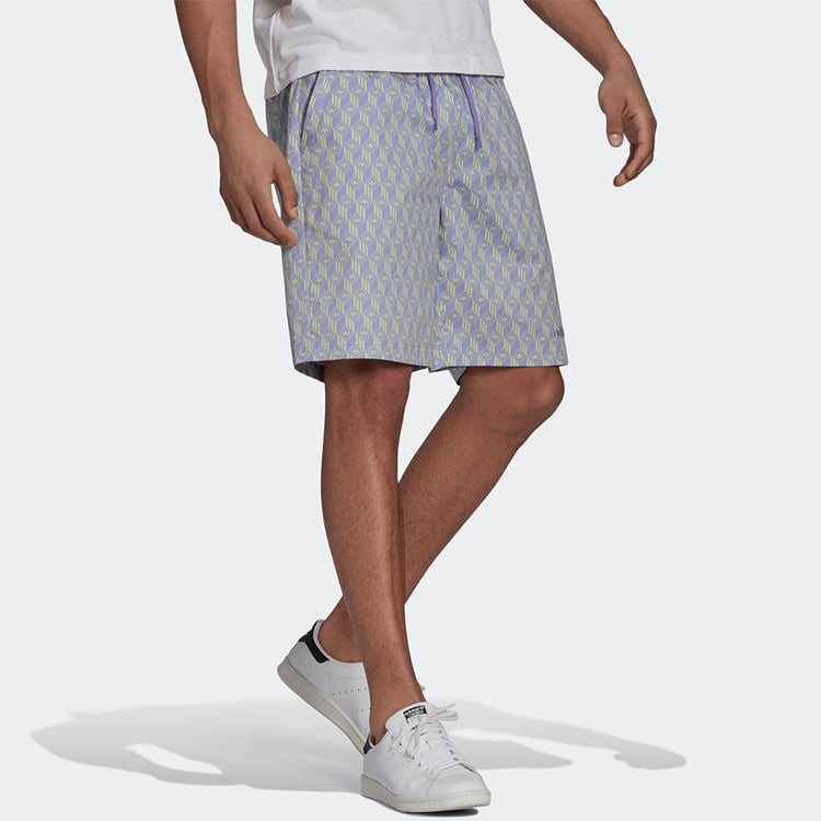adidas originals Monogram Short Logo Full Print Loose Sports Shorts Purple Yellow HB1823